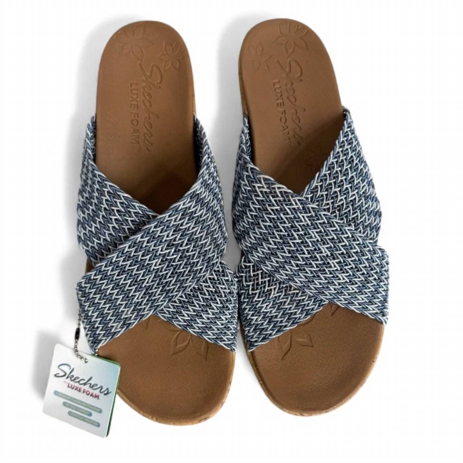 Skechers Women's Cali Beverlee Vacation Mode Wedge Sandals in blue - women's sandal - detail view