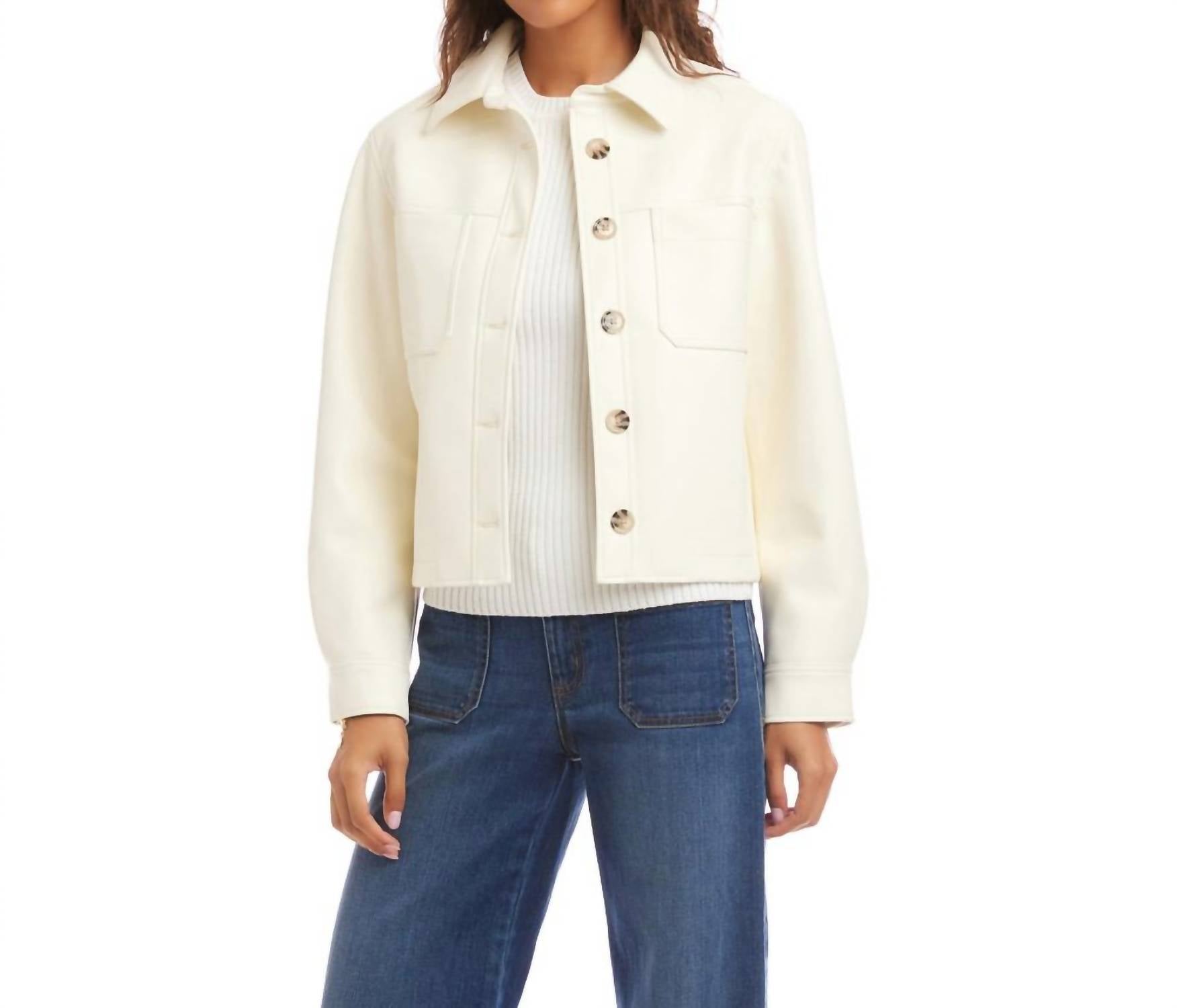 Karen Kane Faux Leather Cropped Jacket in off white - women's jacket