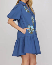 She + Sky - Embroidered Collar V-neck Dress