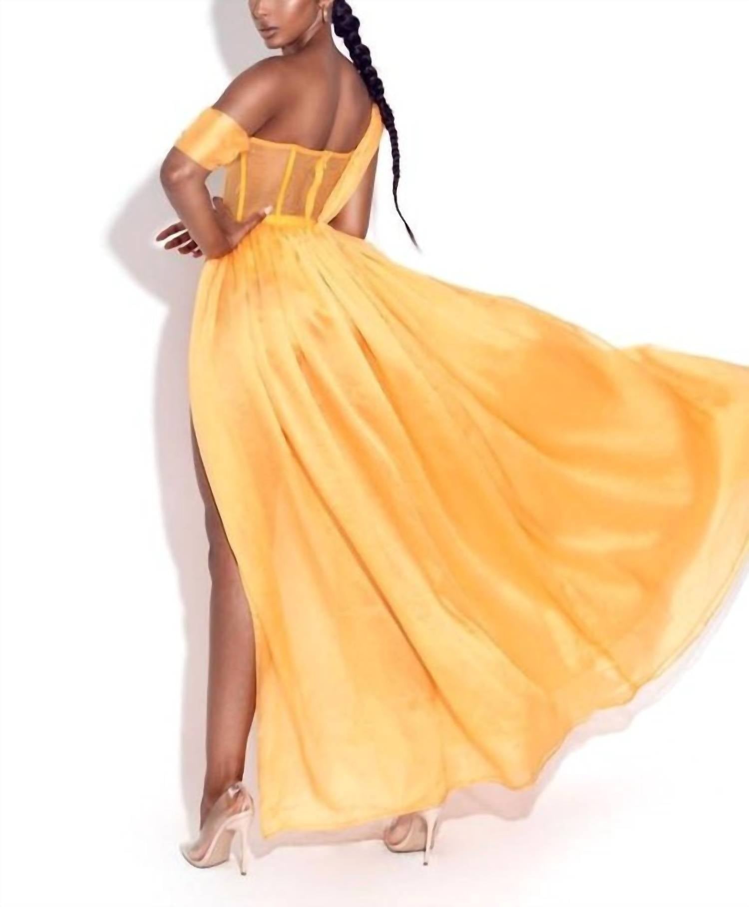 Miss Circle - Silk Pleated Corset High Slit Maxi Gown