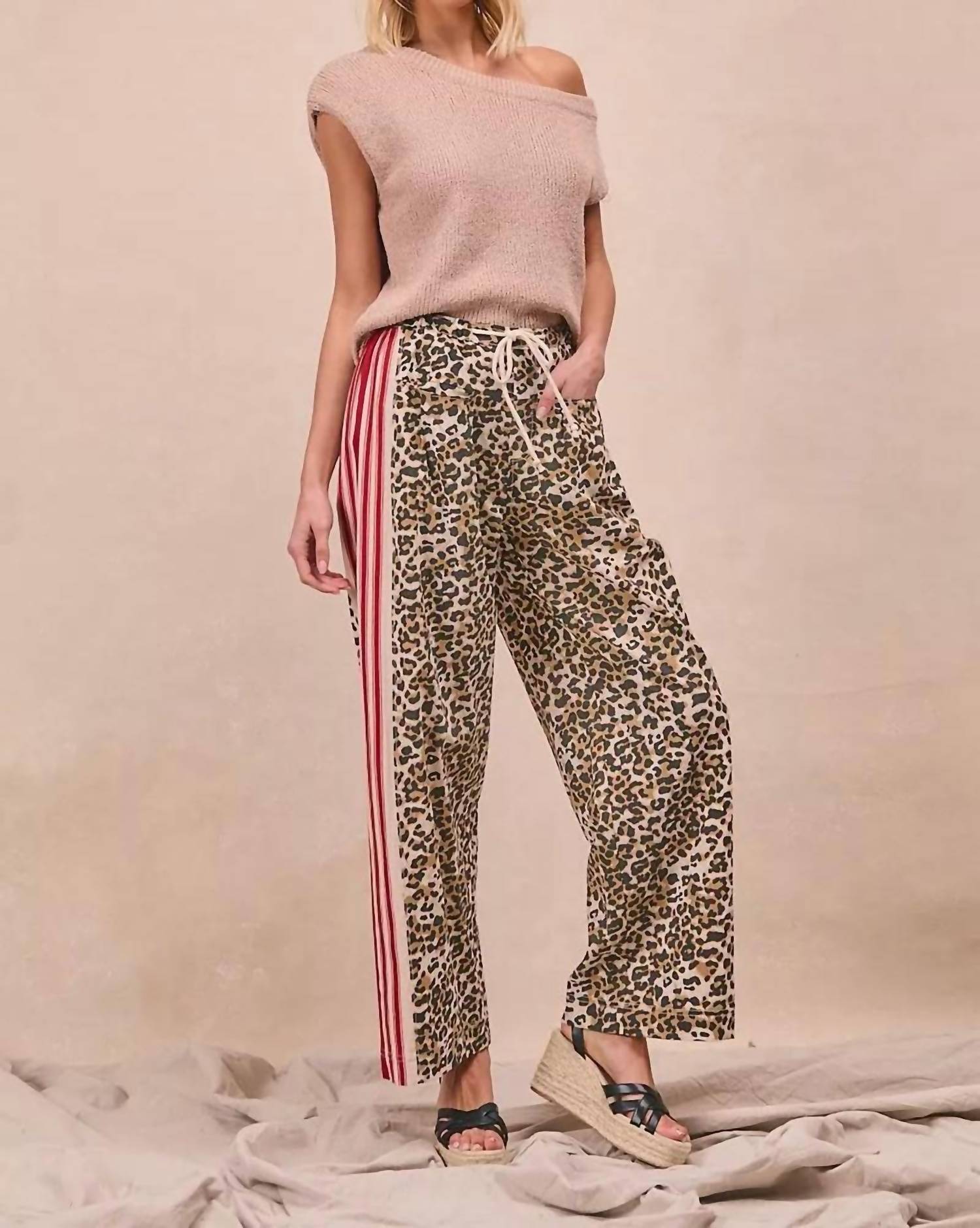 BiBi Bold Moves Drawstring Pants in leopard print - women's pants