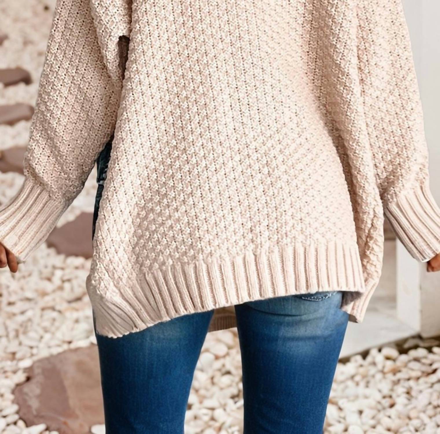 Little Daisy Closet Denim Pockets Cardigan in soft bronze - women's cardigan - detail view