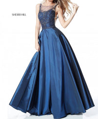 Sherri Hill Illusion Neckline Beaded Bodice Dress in navy - women's dress