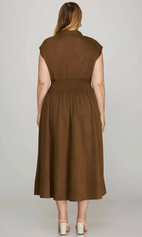 She + Sky - Leia Front Zip Midi Dress - Plus