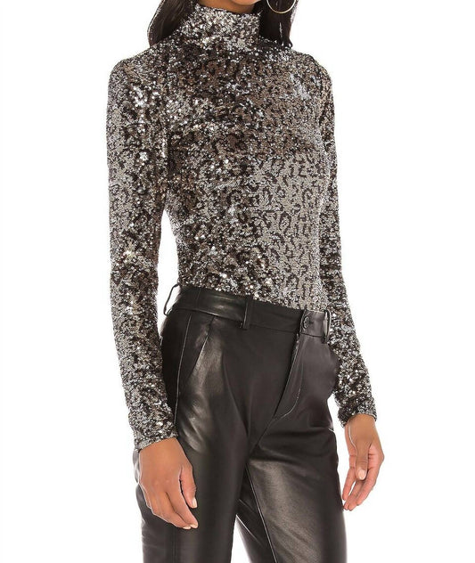 Milly - LEOPARD SEQUINS TURTLE NECK SHIRT