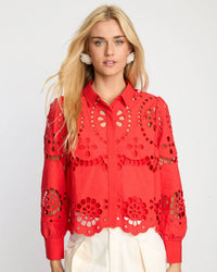 Caballero - Emmie Long Sleeves Blouse With Eyelet Lace