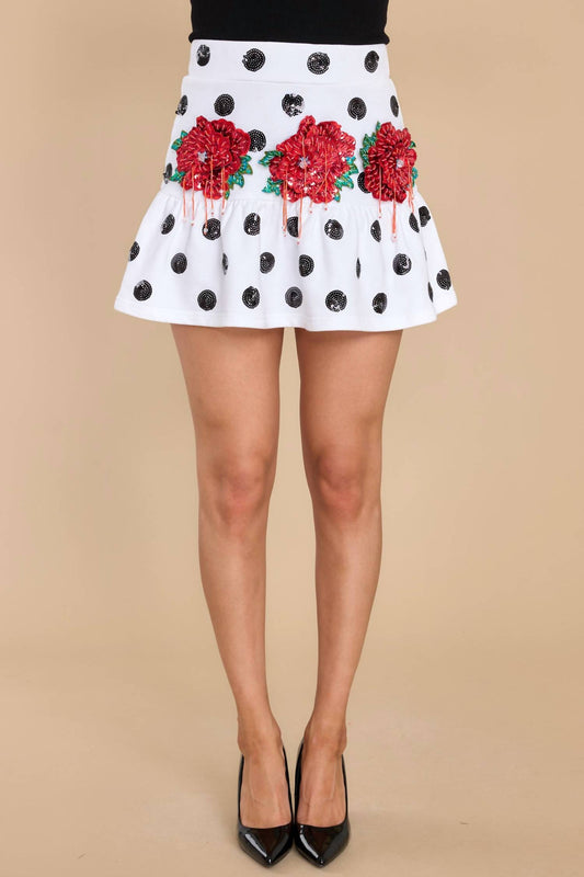 Polka Dot Skirt with Red Flowers