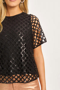 Caballero - Carmen Black Openwork Sequin Top