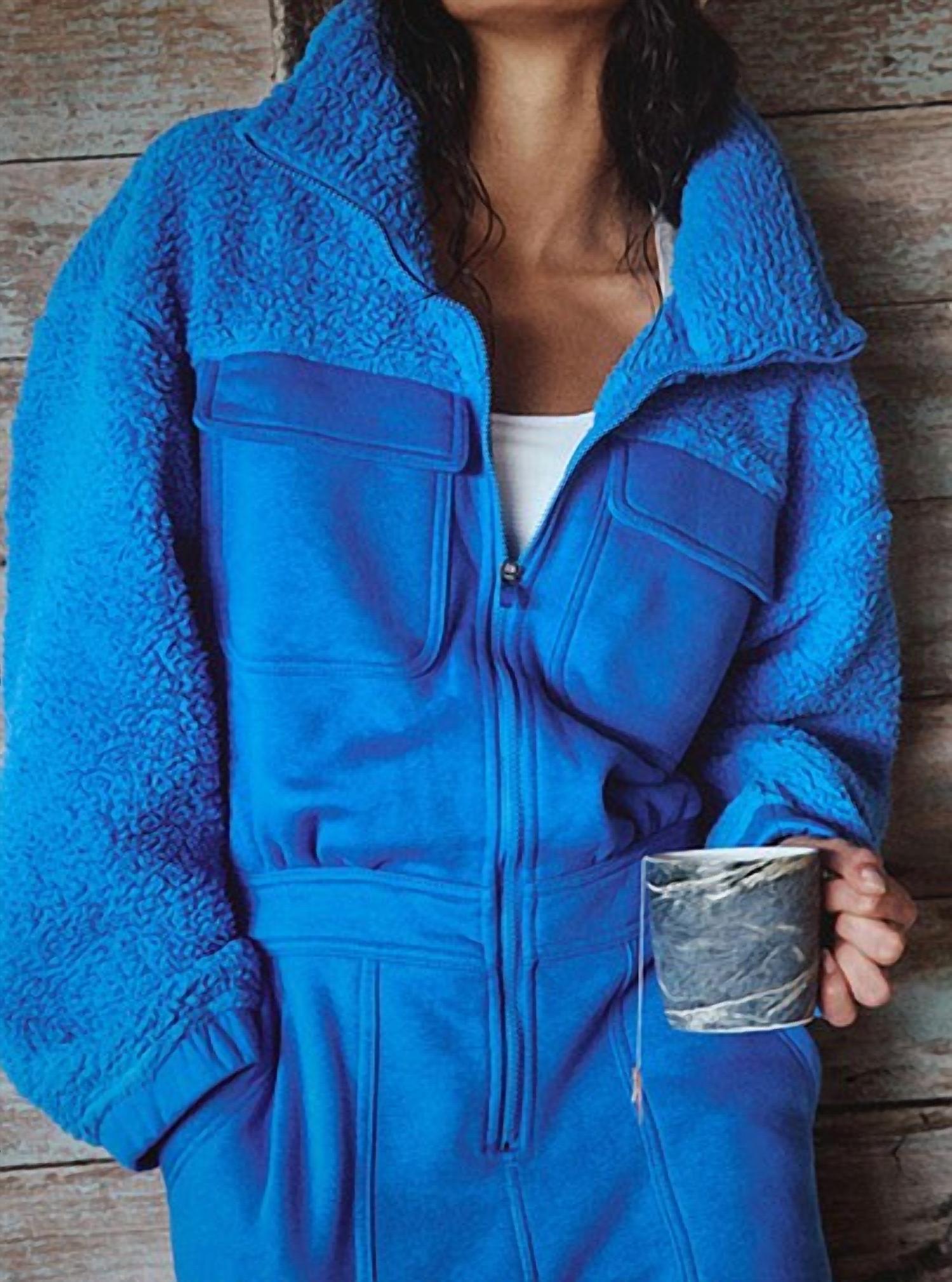 fp movement Salopette Fleece Coverall Jumpsuit in riviera blue - women's pants - detail view