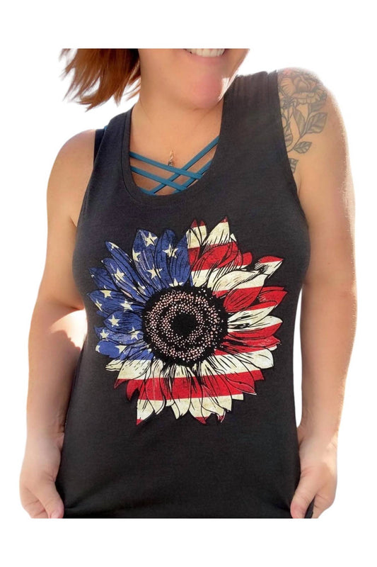 She Shed - Patriotic Sunflower Tank Top