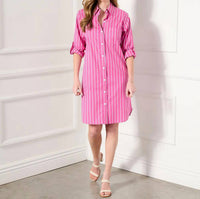 Karen Kane Stephie Striped Shirtdress in fuchsia - women's dress - view 4