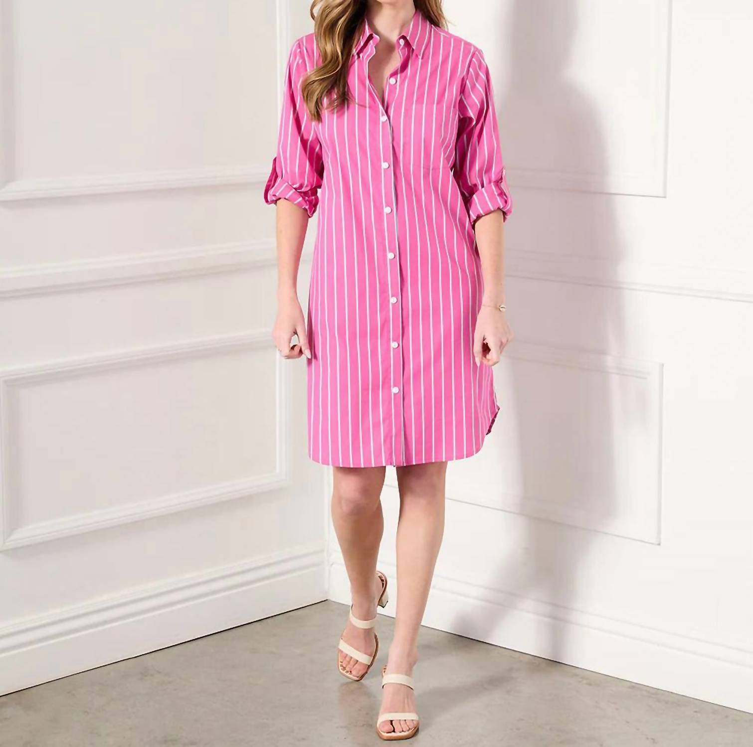 Karen Kane Stephie Striped Shirtdress in fuchsia - women's dress - view 4