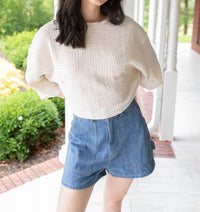 GRADE & GATHER Effortless Crew Neck Top in beige - women's t-shirt - detail view