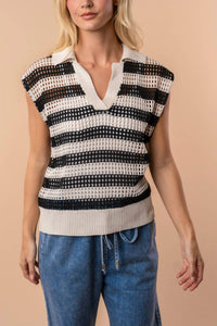 White Birch - Sleeveless Striped Knit Top