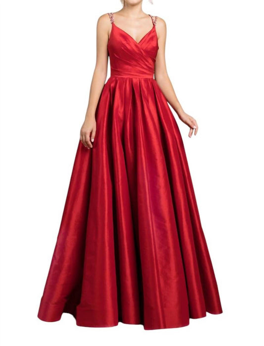 Andrea & Leo Couture - V-Neck Pleated A-Line Evening Gown