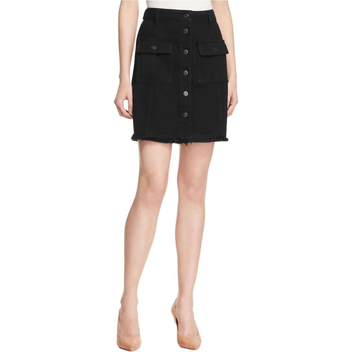Denim Raw Hem A-Line Skirt