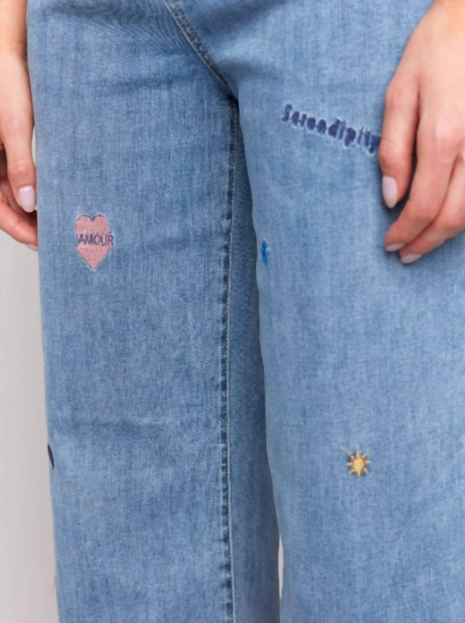 CHARLIE B Noelle Embroidered Flared Leg Jeans in blue - women's jeans - view 4