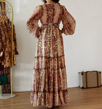 Little Secret Of Mine - Snake Print Maxi Dress With Slit And Long Sleeves