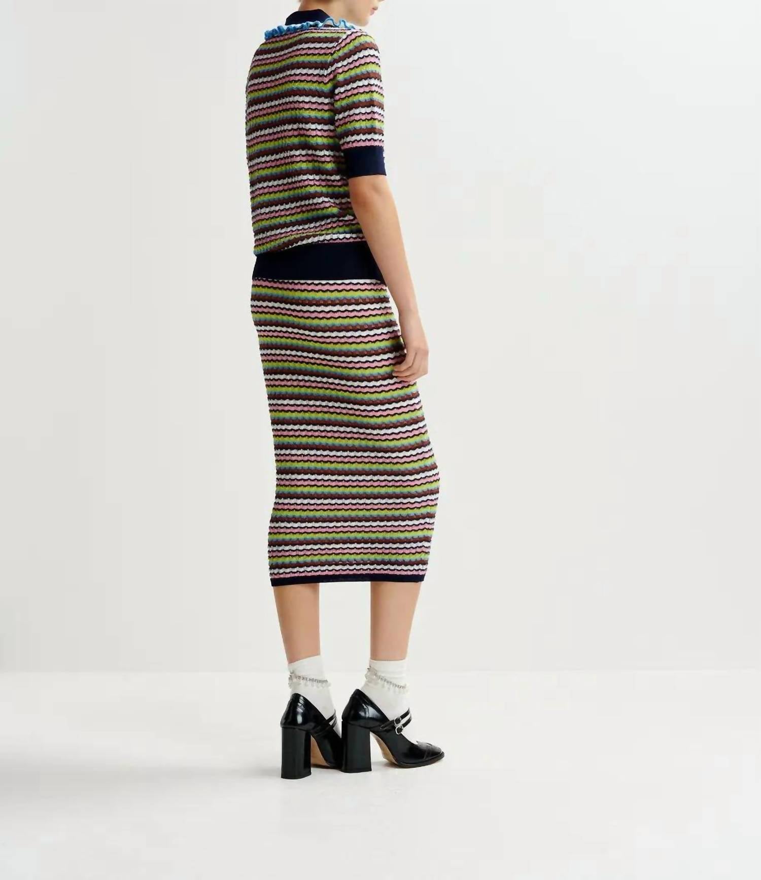 ESSENTIEL ANTWERP Himpact Striped Skirt in off white multi - women's skirt - detail view
