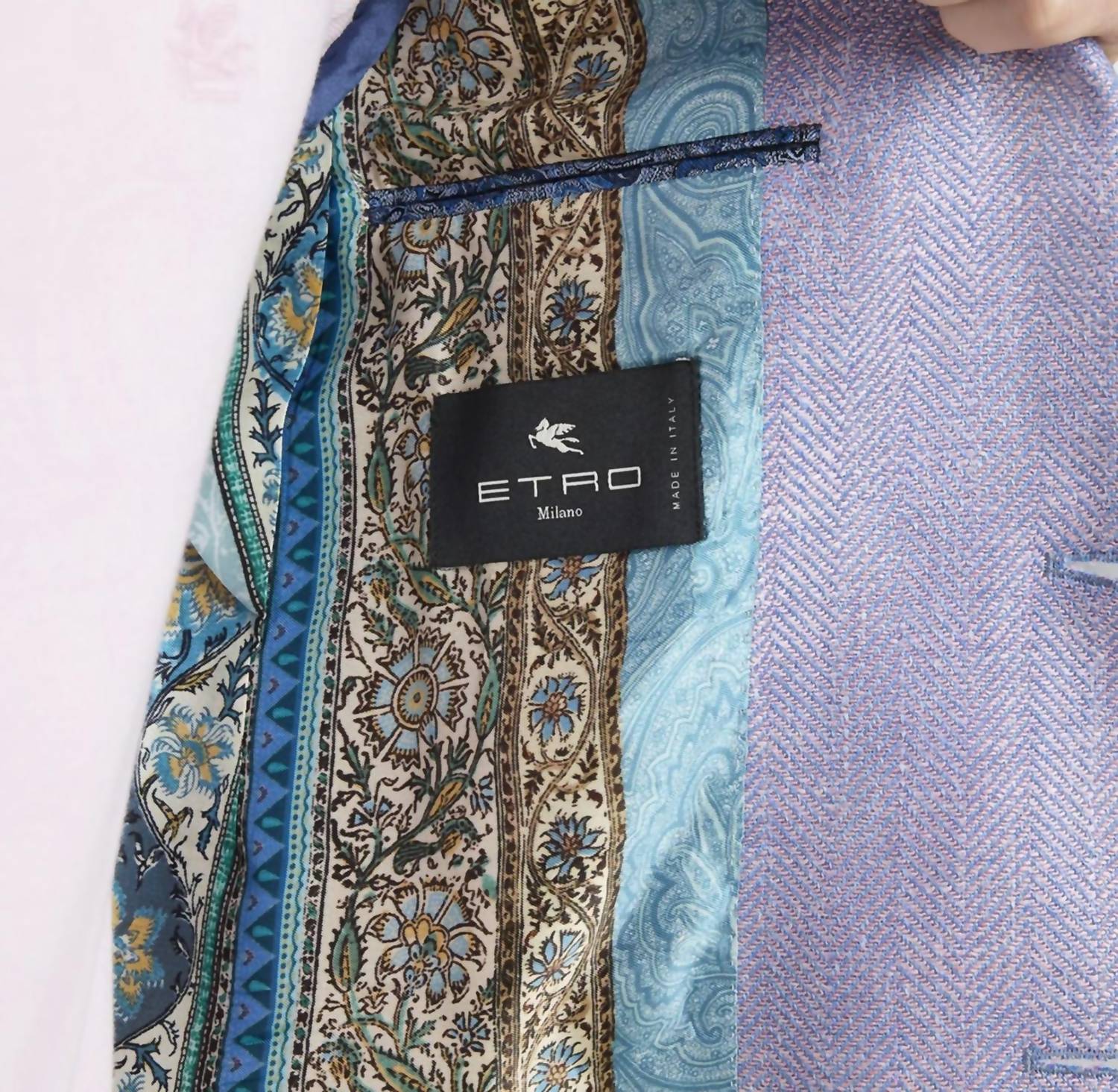 ETRO Men's Herringbone Sport Coat in lavender - men's jacket - detail view