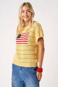 Mittoshop - AMERICAN FLAG PATCH SHORT SLEEVE KNIT SWEATER TOP