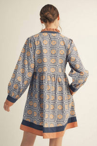 Jodifl - Ruffled Neck Floral Mini Dress