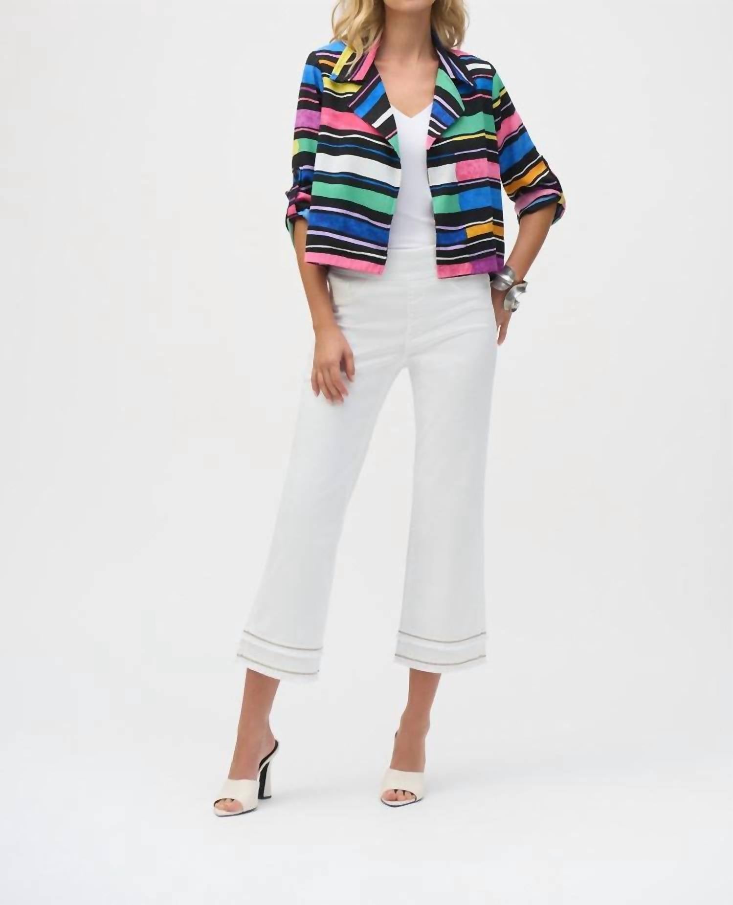 Joseph Ribkoff - Gauze Stripe Print Short Boxy Blazer