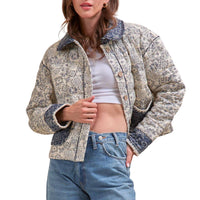 &merci Bandana Print Quilted Jacket in cream - women's jacket - detail view