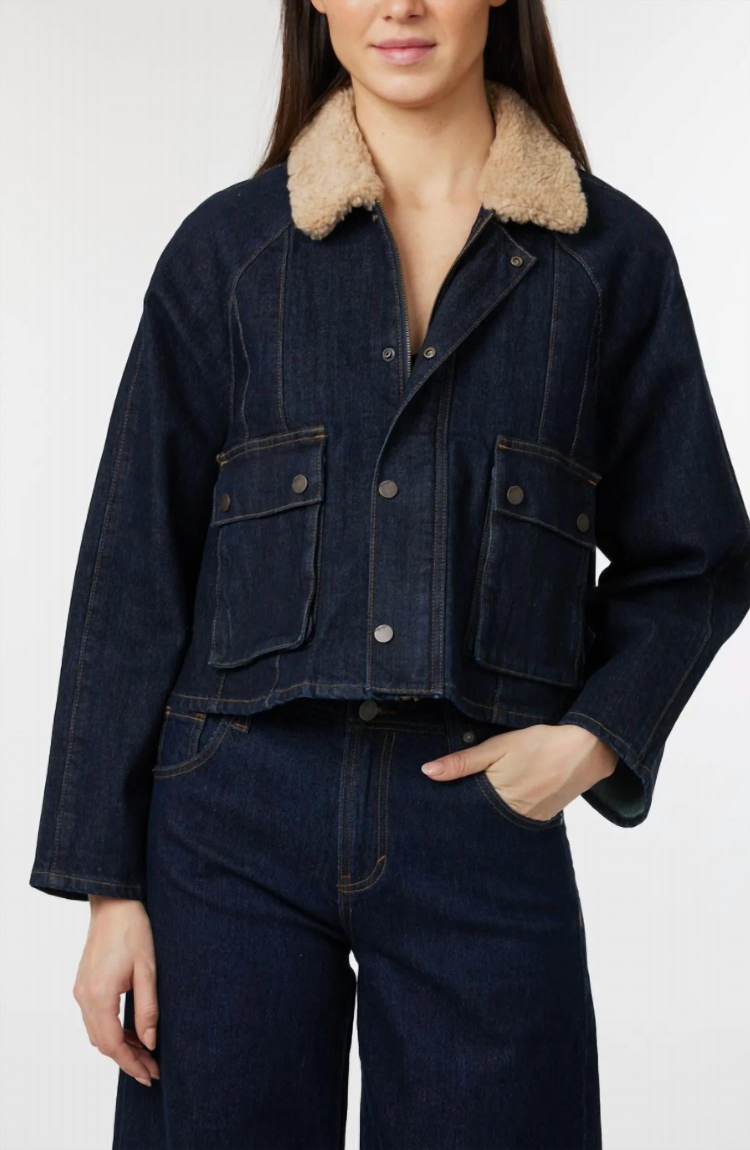 Habitual - Faux Shearling Collar Crop Barn Jacket