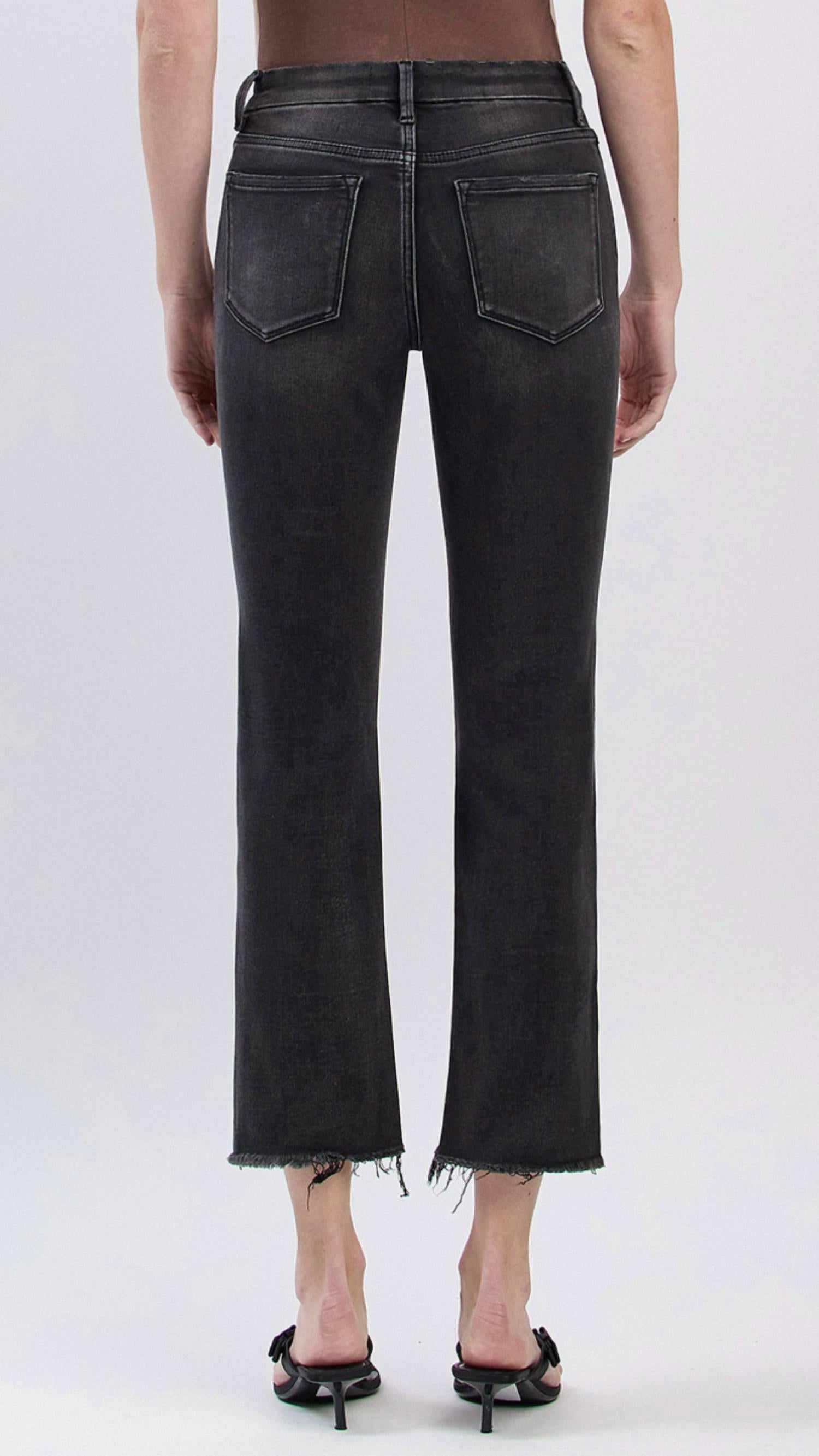 Lovervet - High Rise Frayed Hem Slim Straight Jeans