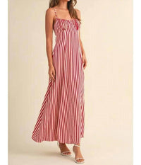 Klesis - Striped Bustier Sleeveless Flared Maxi Dress