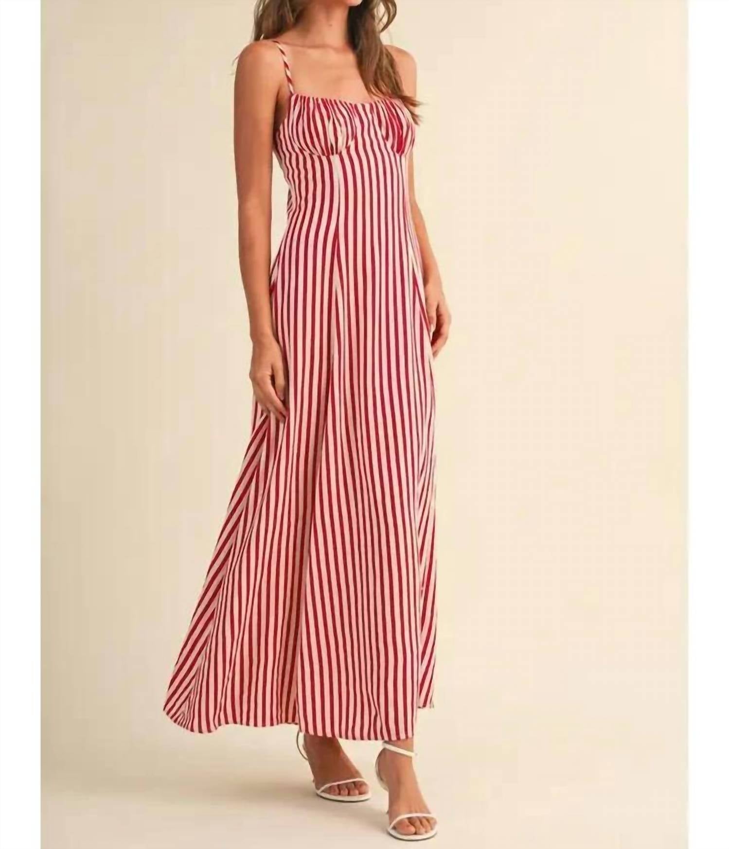 Klesis - Striped Bustier Sleeveless Flared Maxi Dress