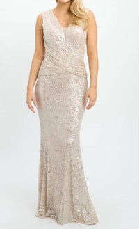 Frank Lyman Sequin Maxi Dress in nude silver - women's dress