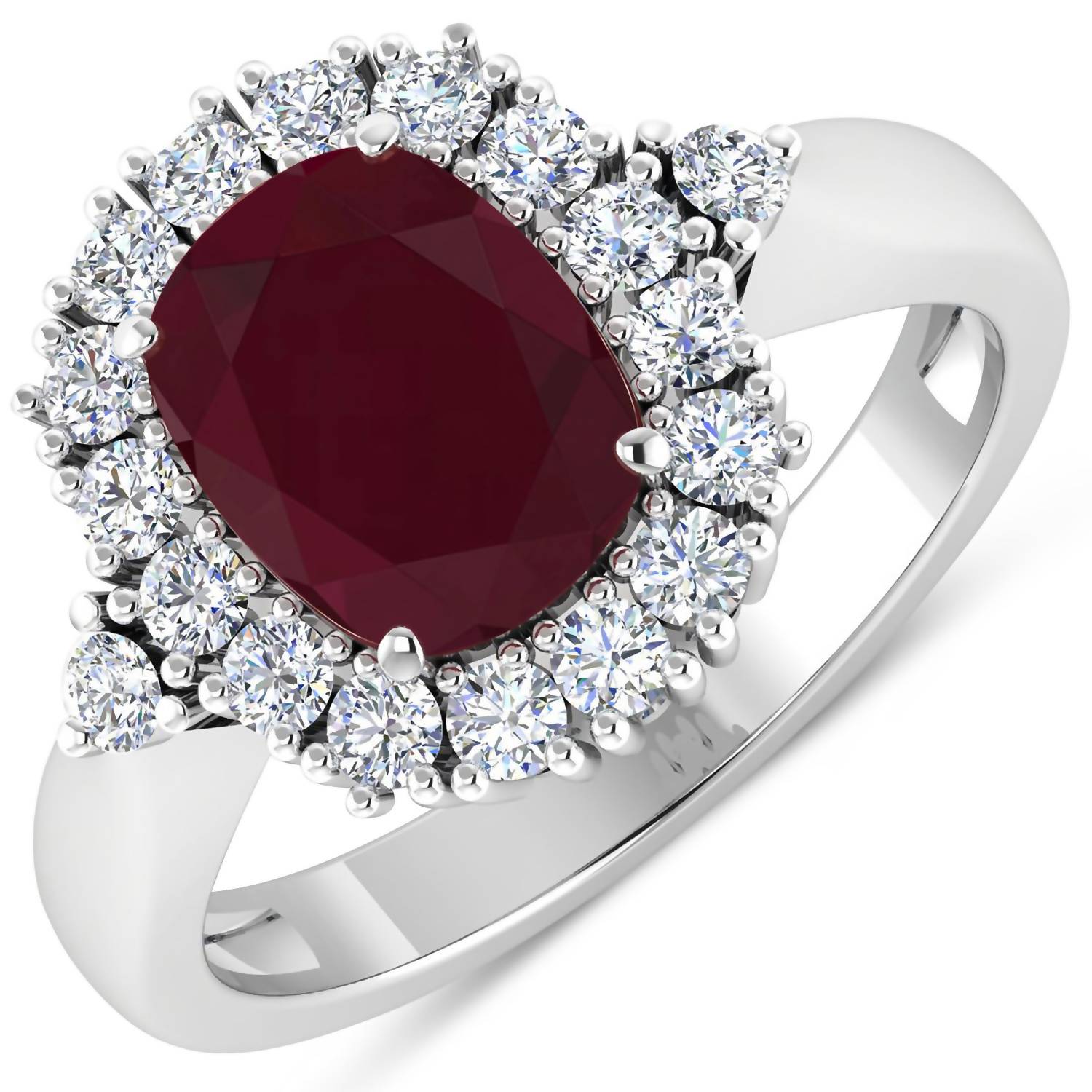 Diana M Jewels Women's Cushion Natural Ruby Fashion Ring (3.36 Ct) - Signature Plus in 14k white gold - women's jewelry - detail view