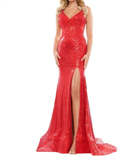 Colors Dress - EMBROIDERED MESH SEQUIN EVENING GOWN