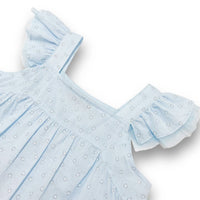 doe a dear Girl's Ruffle Sleeve Top in blue daisy - kids' blouse - alternate view