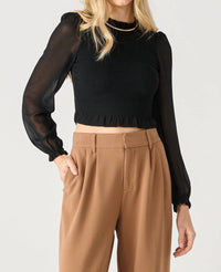 Dex - LONG SLEEVE SMOCKED WOVEN TOP