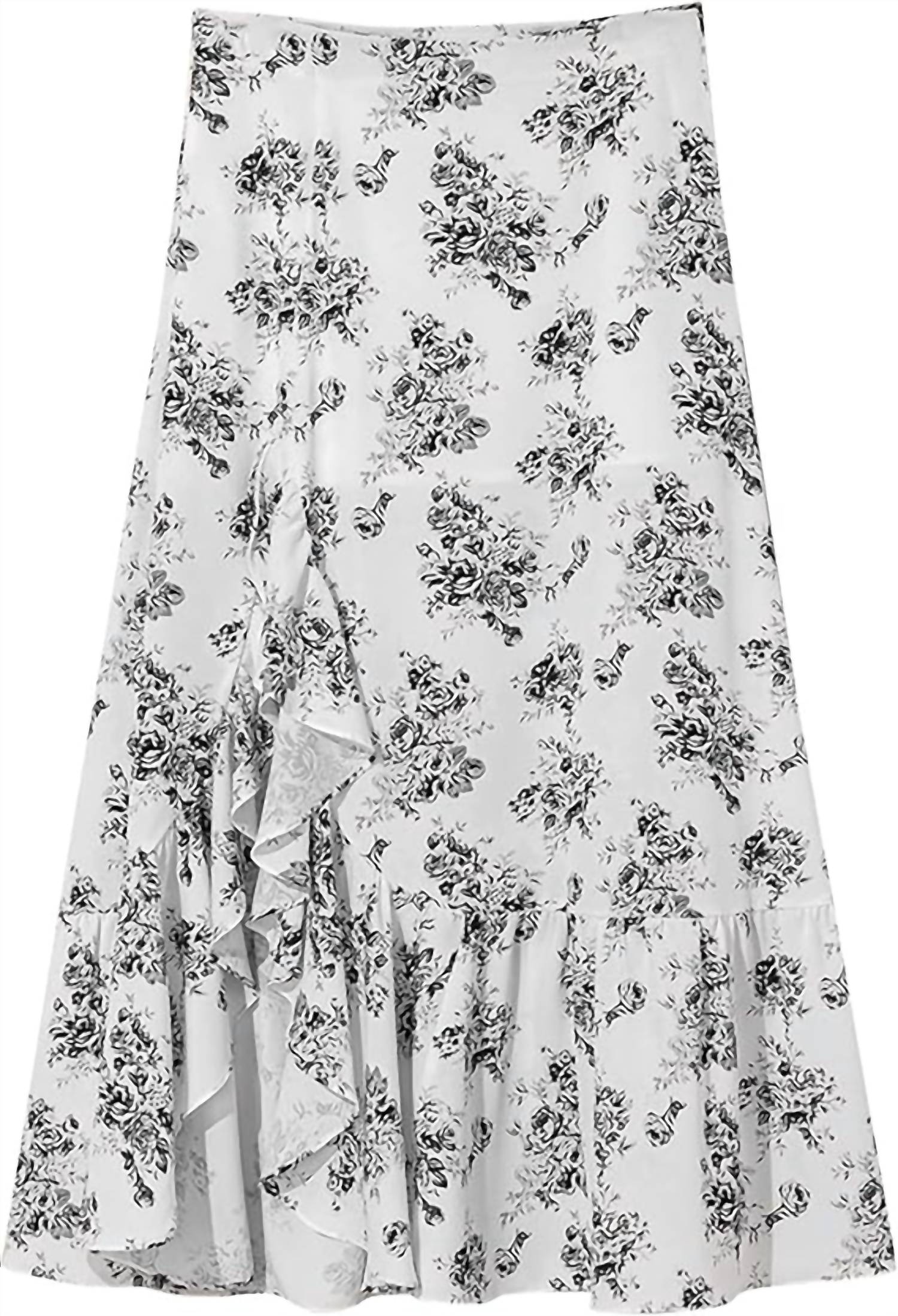 Rosa Clothing Ruffle High Silt Maxi Skirt in black floral - women's skirt - alternate view