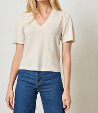 Lilla P - Women's Short Sleeve V Neck Sweater