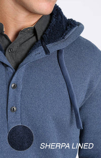 Jachs New York - Sherpa Lined Ultra Soft Ribbed Hooded Henley Sweatshirt