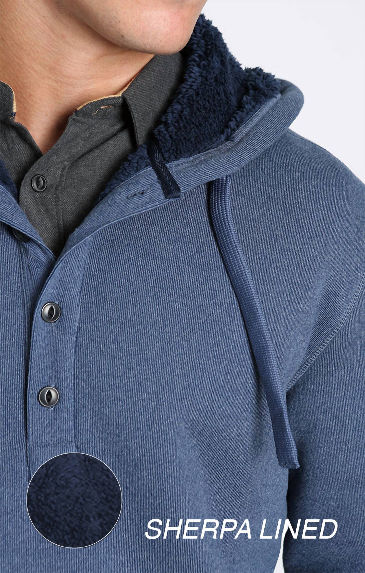 Jachs New York - Sherpa Lined Ultra Soft Ribbed Hooded Henley Sweatshirt