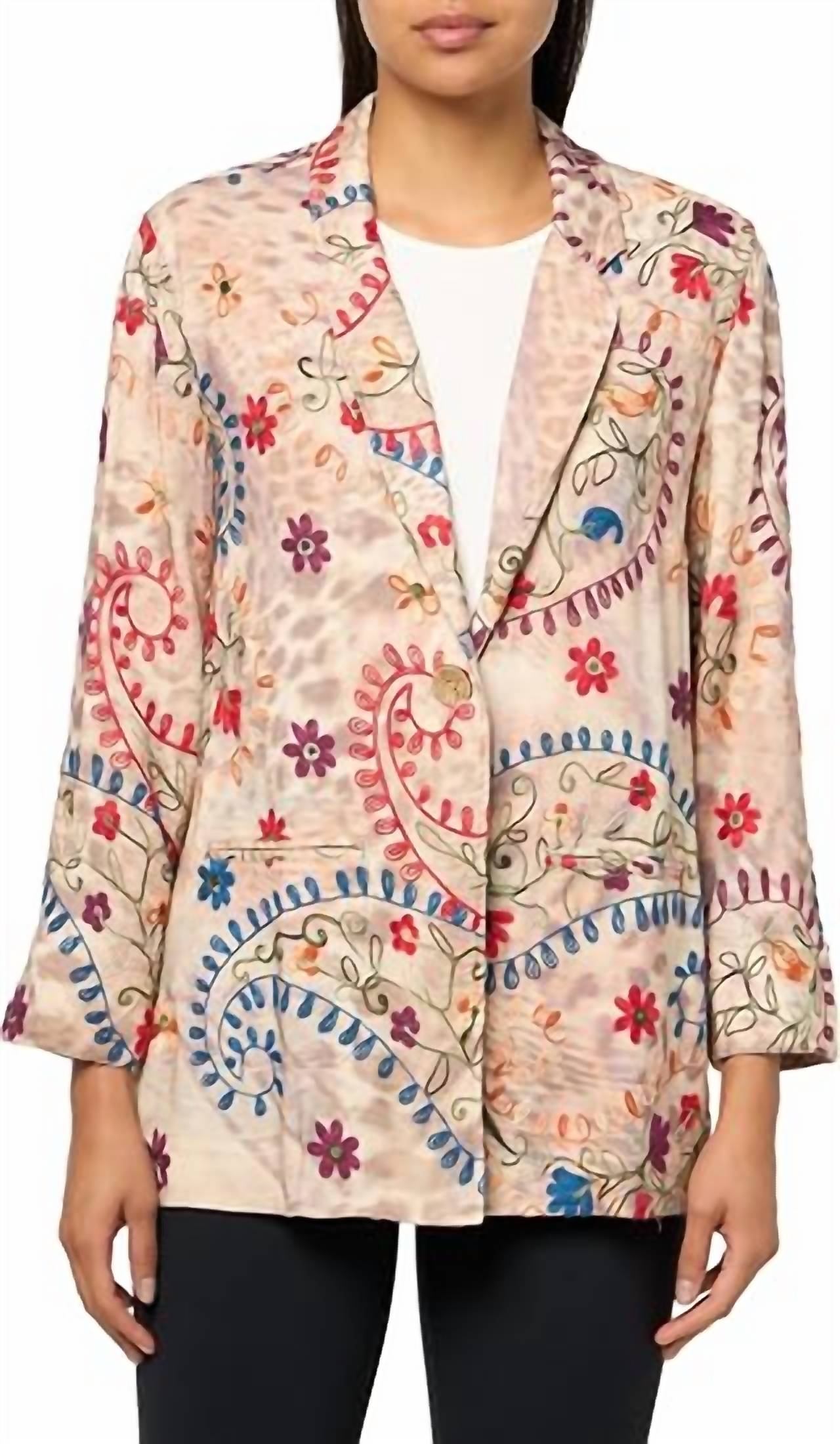 John Mark - Women's Embellished Jacket With Front Pockets