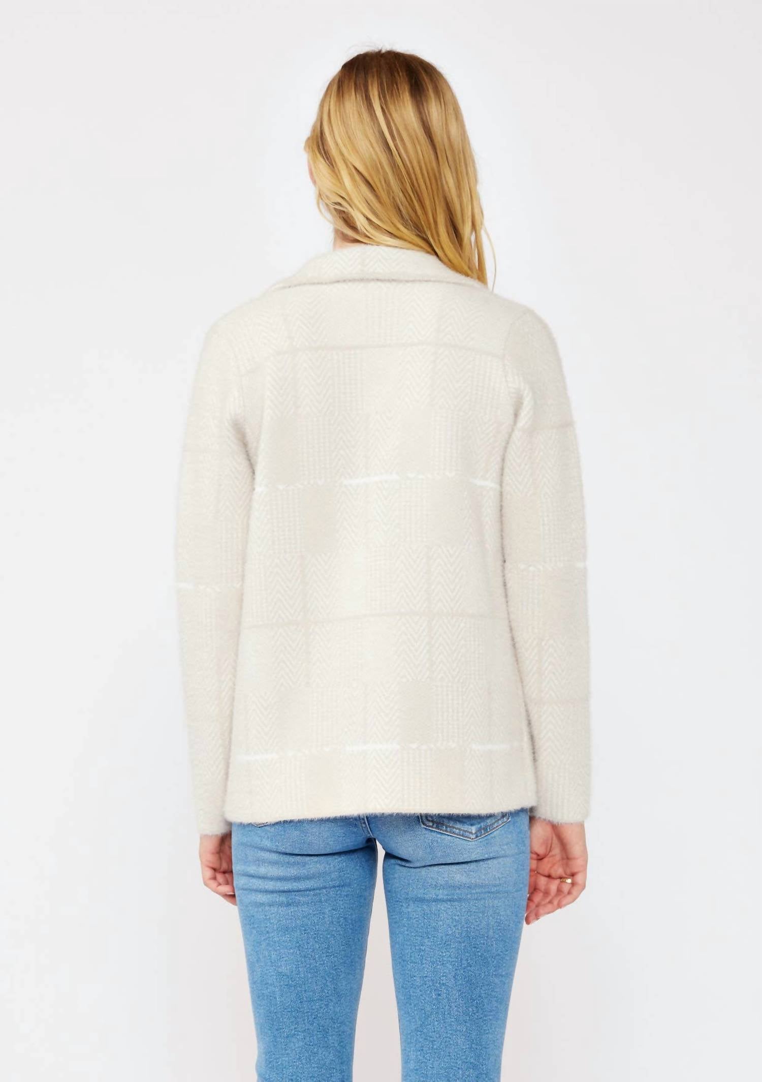 Lovestitch - Plaid Sweater Blazer With Hidden Snaps