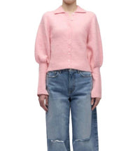 SIMKHAI Arber Collared Cardigan in pink - women's cardigan - detail view