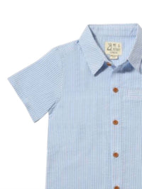 ME & HENRY Boy's Newport Woven Shirt in blue seersucker - kids' t-shirt - detail view