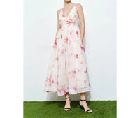 Ina Fashion - Romantic Organza V-neck Midi Dress