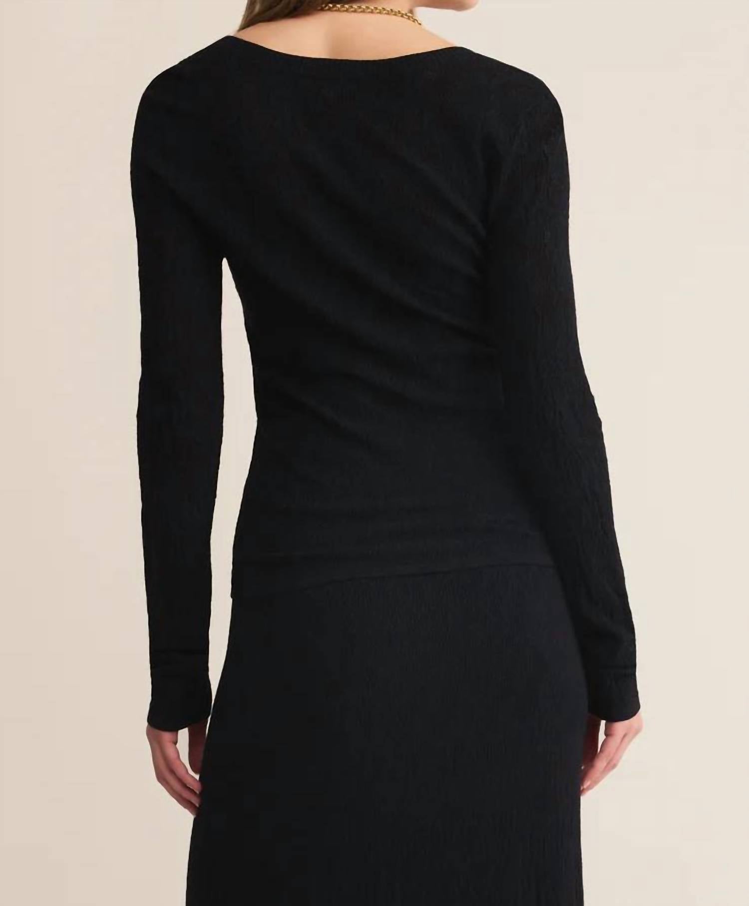 Z Supply Tibi Scoop Mesh Top in black - women's long sleeve top - detail view