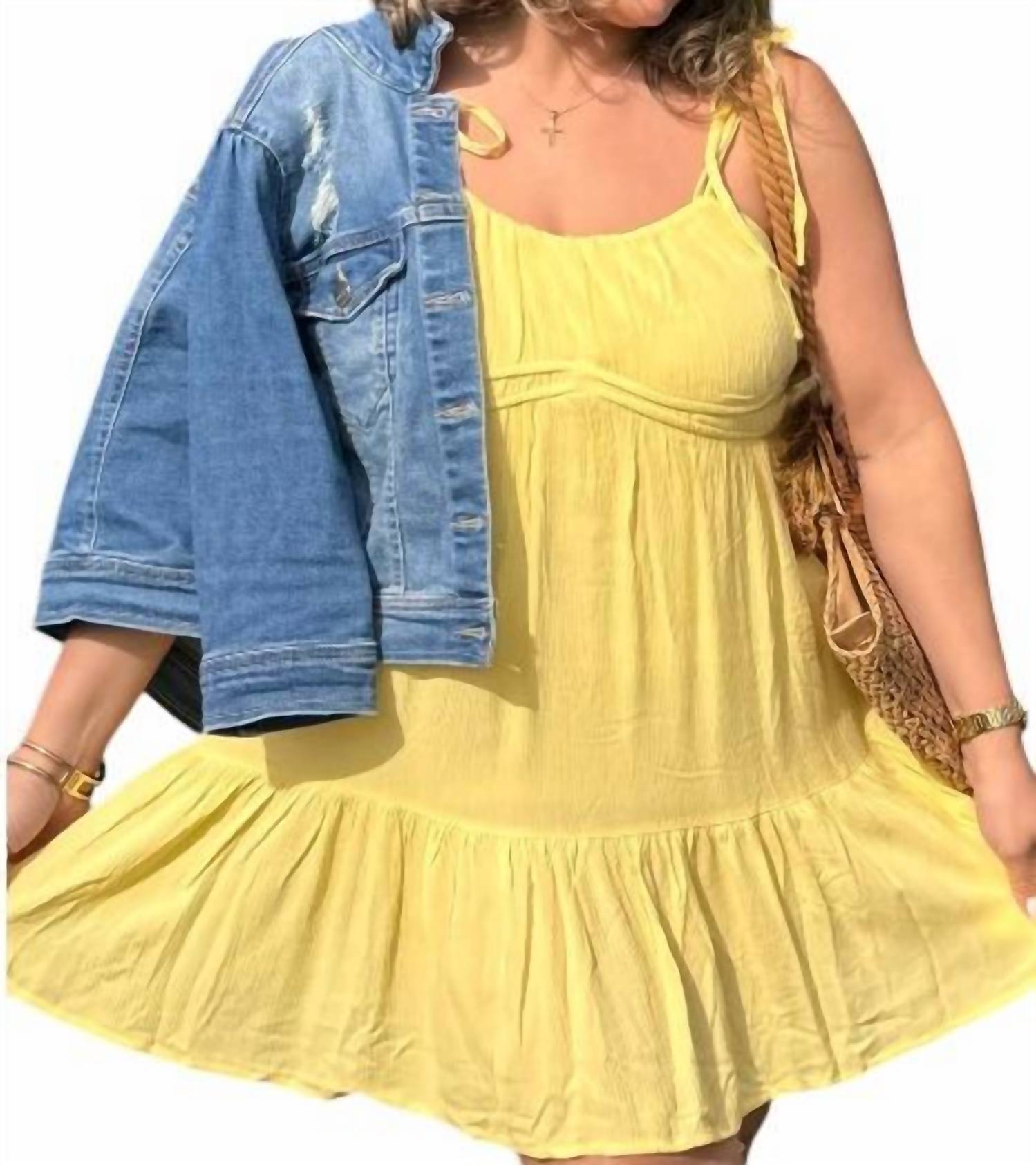 Iris Sleeveless Spring Dress in yellow - women's dress - detail view