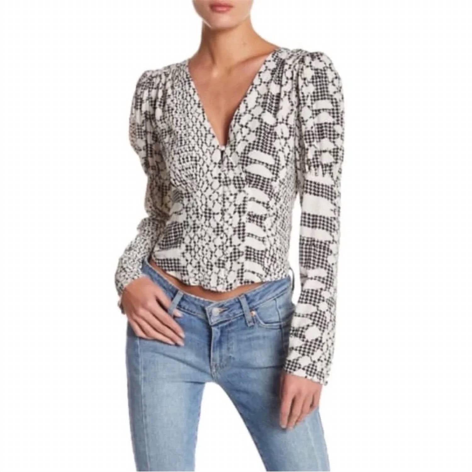 Free People - Sweet On You Cropped Button Down Print Blouse