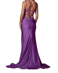 Xoxo - Fitted Strappy Back Slit Gown